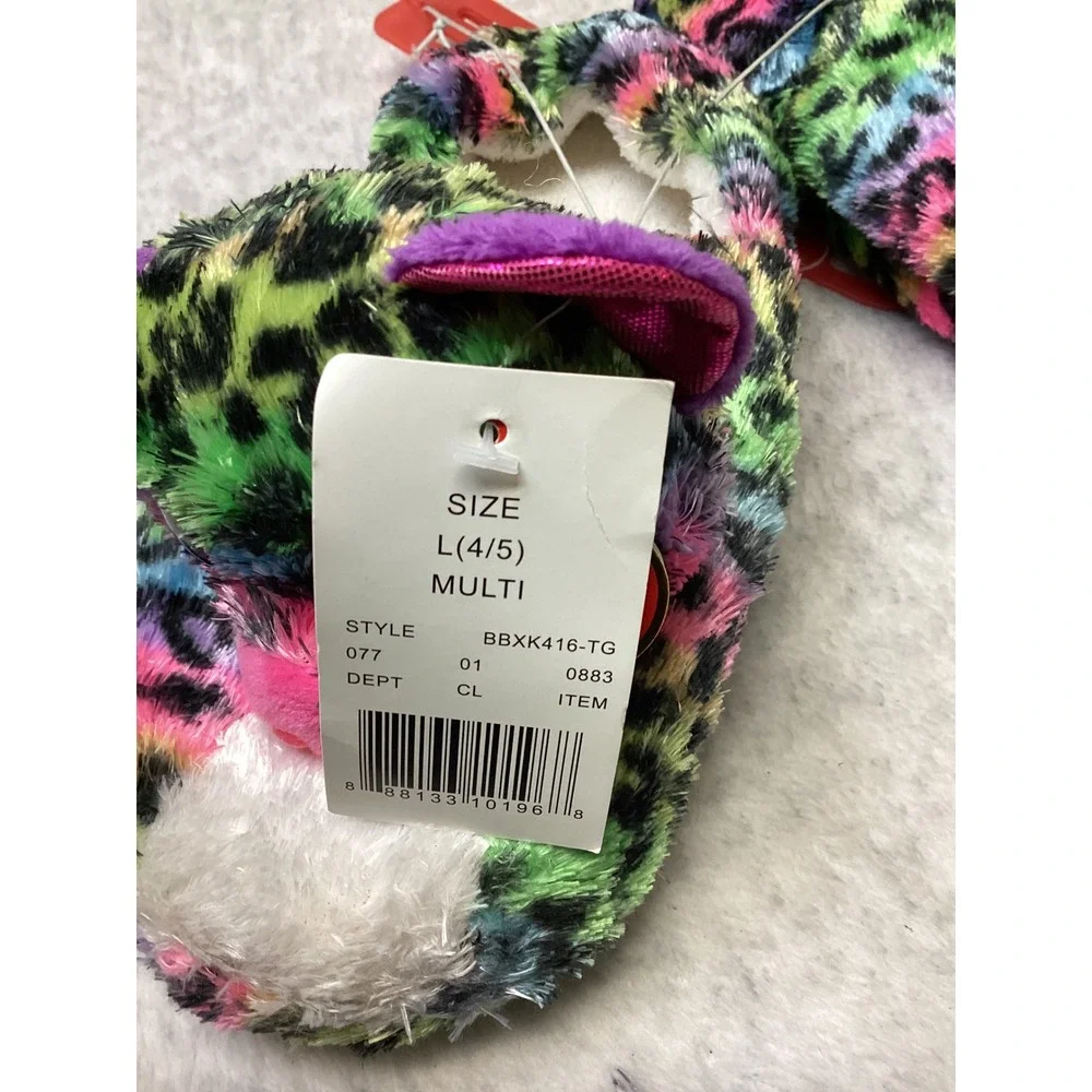 Ty Beanie Boos Dotty Leopard Rainbow Plush Slippers Kids‎ Large 4-5 BBX4Y16-TG